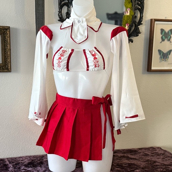 Red and White Pleated Skirt Outfit - Picture 2 of 6